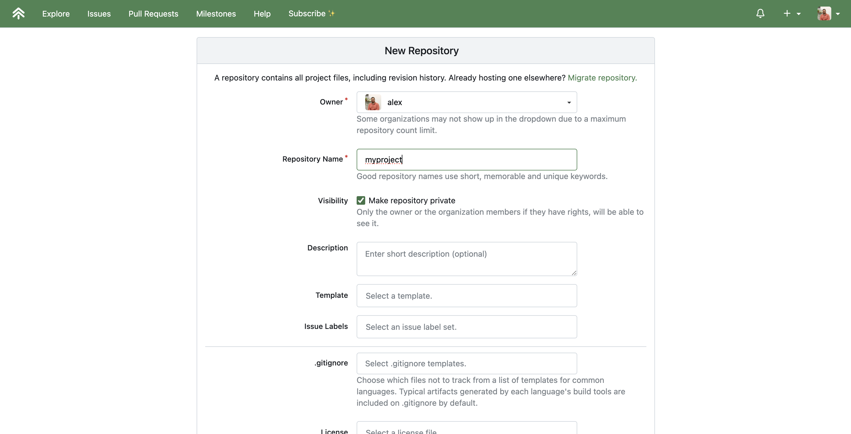 The &#39;New Repository&#39; form